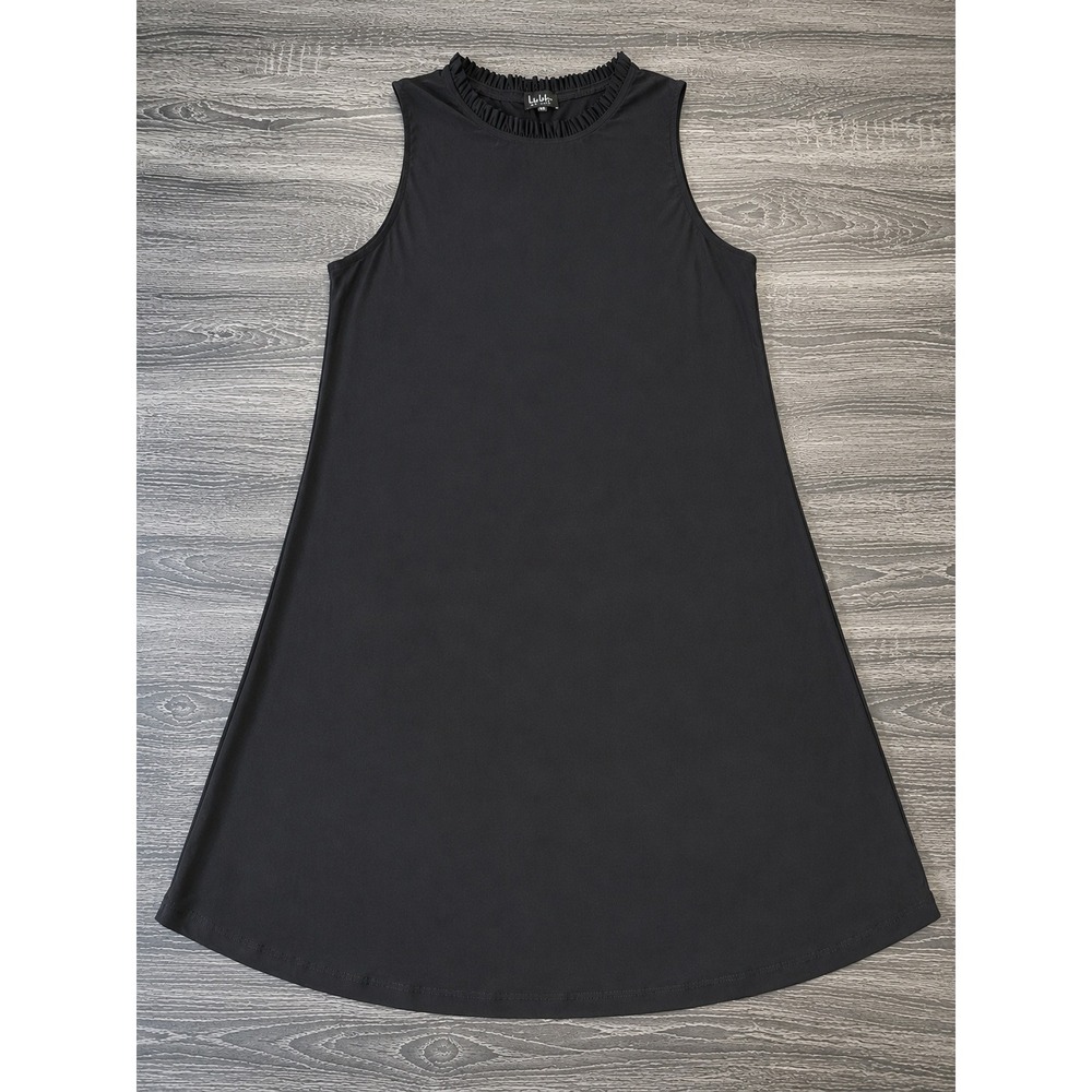 Nicole Miller New York Black Ruffle Neck Sleeveless Shift Dress Plus 1X Made USA